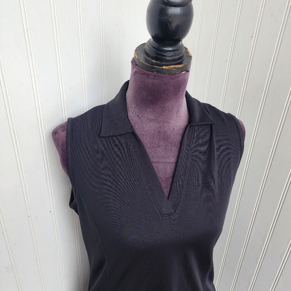 NWT $68 PGA Tour Airflux Golf Dress Black Athletic V-Neck Collared UPF 50 Sz M - Picture 2 of 16